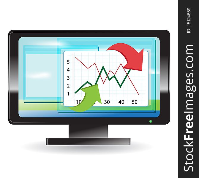 Illustration, black monitor with graph on screen