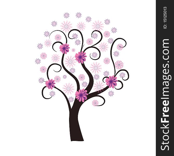 Blossoming decorative tree, illustration