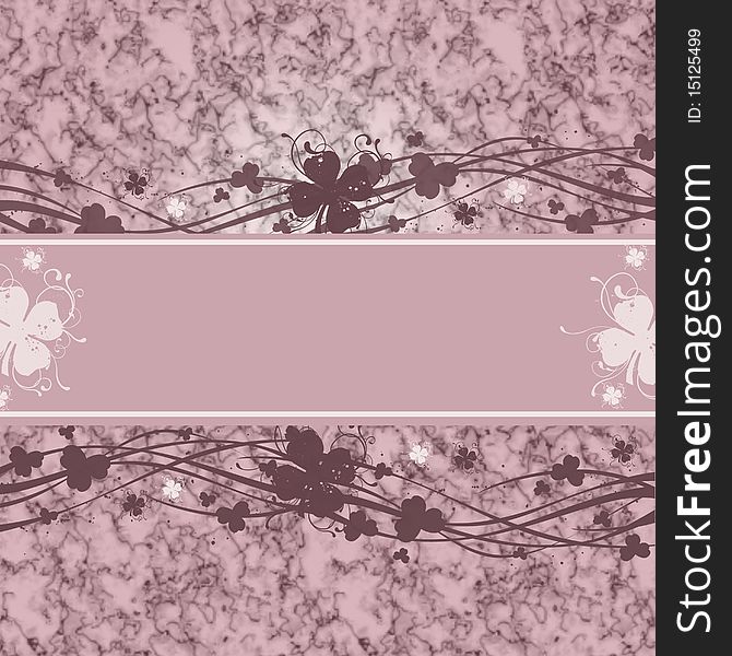 Romantic pink background with floral and clover shapes and place for text. Romantic pink background with floral and clover shapes and place for text