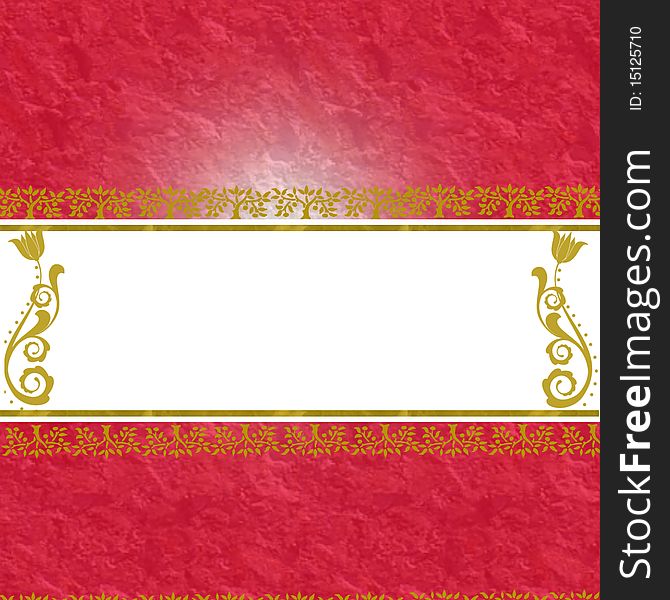 Luxurious red background with golden floral shapes with place for text. Luxurious red background with golden floral shapes with place for text