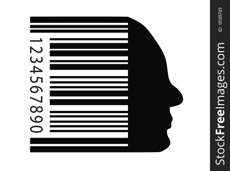 Black and white bar code face profile