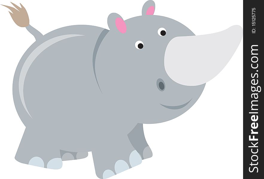 Rhino modern colour cartoon character on white background. Rhino modern colour cartoon character on white background