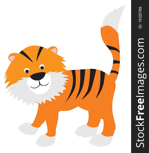 Tiger modern colour cartoon character on white background. Tiger modern colour cartoon character on white background