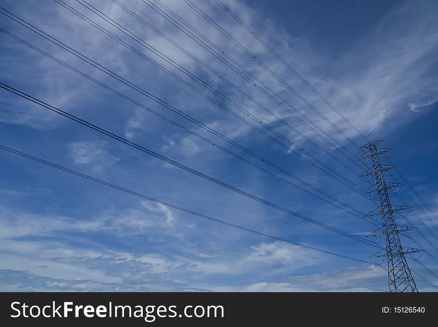 Blue sky and steel electric piallar. Blue sky and steel electric piallar