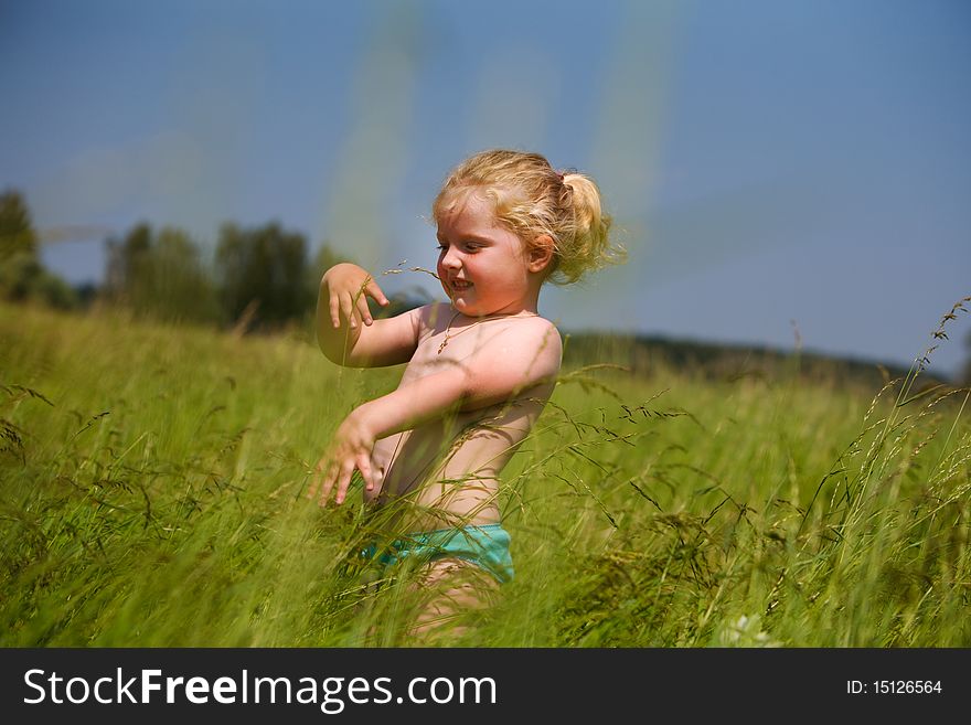 Summer dance of little fair haired girl. Summer dance of little fair haired girl