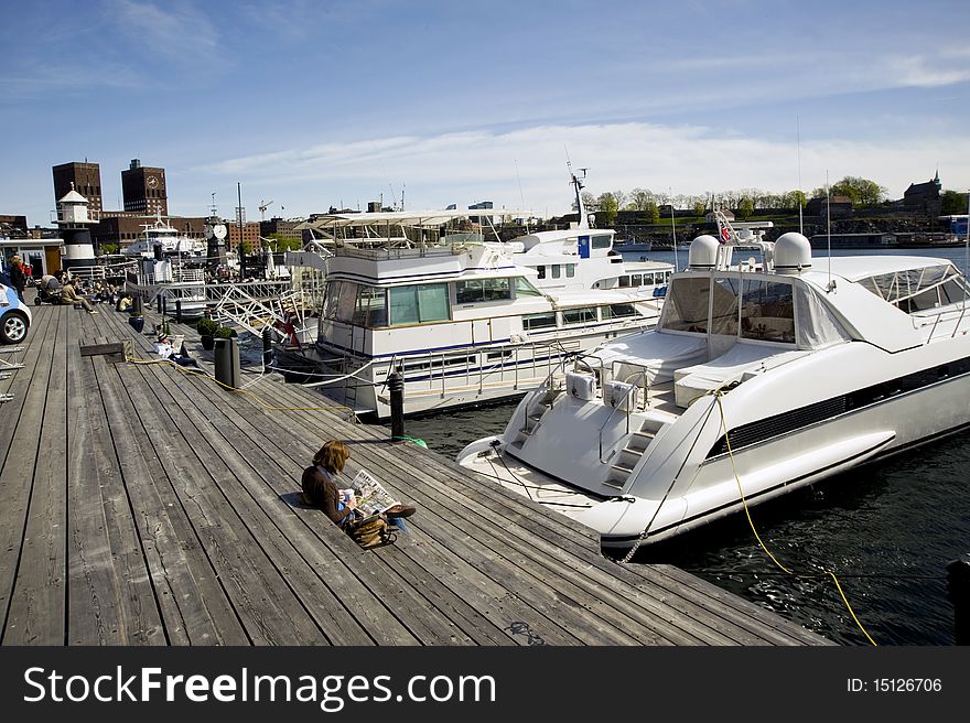Landing stage for yachts in center of Oslo, Norway