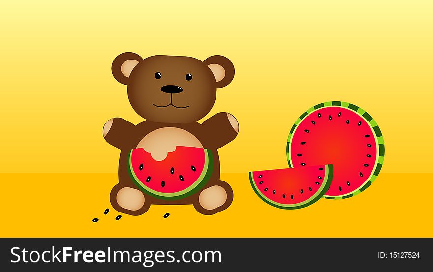 Bear eating fresh watermelon