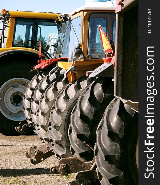 Wheels of tractors taken as clous-up. Wheels of tractors taken as clous-up