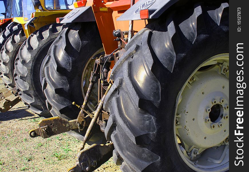 Wheels of tractors taken as clous-up. Wheels of tractors taken as clous-up