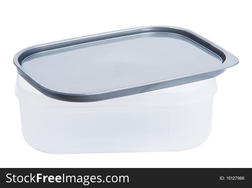 Plastic container with lid is isolated on a white background