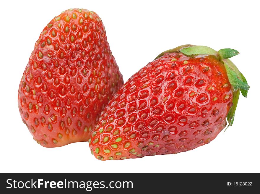 Two ripe strawberries isolated on white background