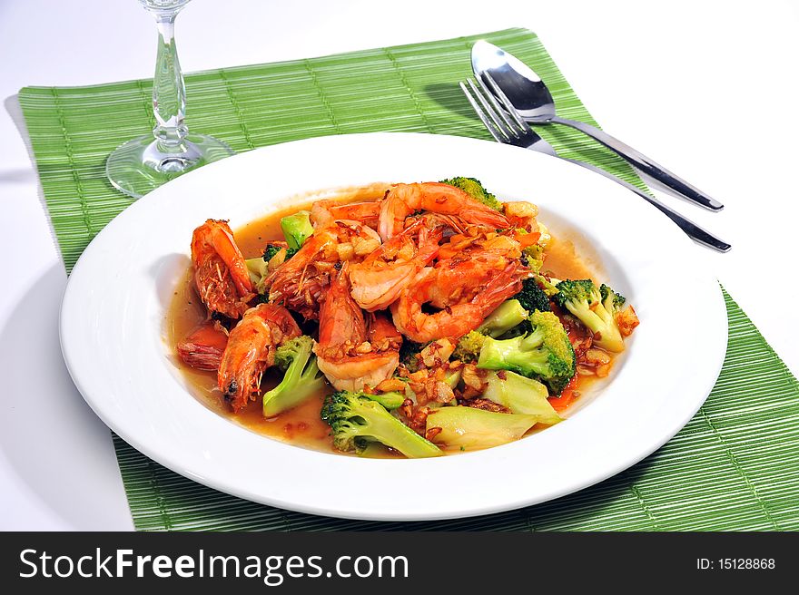 Fried broccoli with prawn for lunch or dinner. Fried broccoli with prawn for lunch or dinner