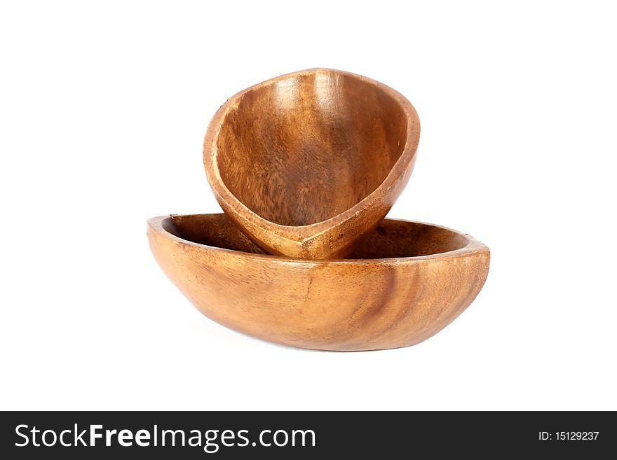 Two brown wooden bowl isolated on white. Two brown wooden bowl isolated on white