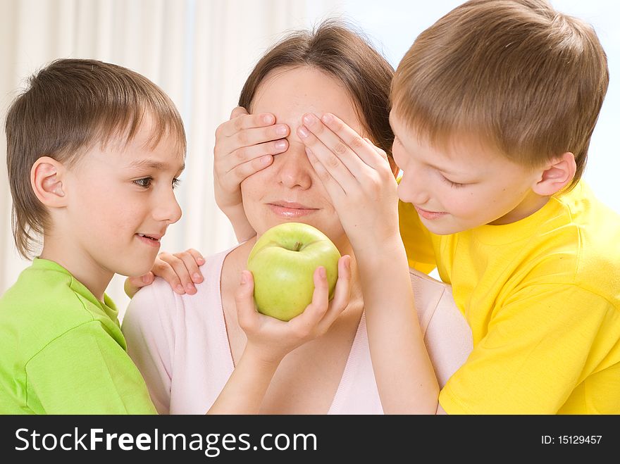 Happy mother with her children together