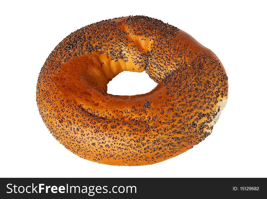 Bagel with poppy seeds isolated on white background