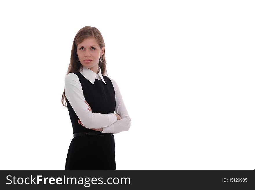 Young attractive business woman in a white background. Young attractive business woman in a white background