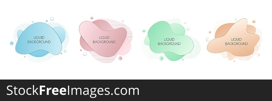 Set of 4 abstract modern graphic liquid elements. Dynamical waves different colored fluid forms.