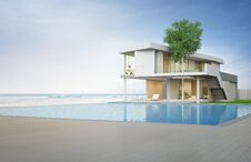 Luxury Beach House With Sea View Swimming Pool And Terrace In Modern Design. Stock Photography