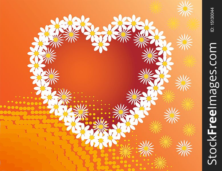 Heart in a frame of flowers. Vector illustration.