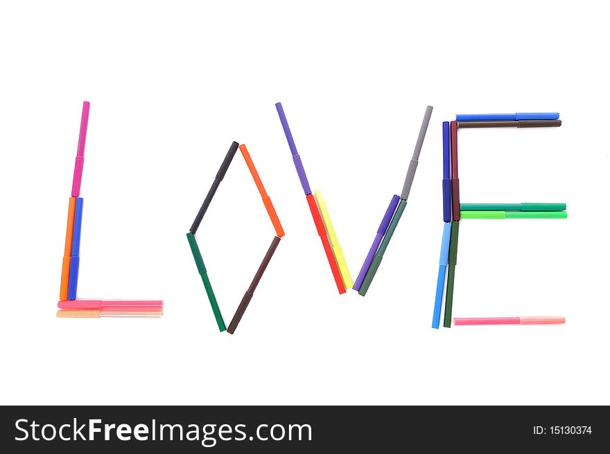The word love arranged from tip-pen markers