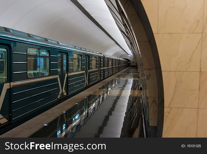 European subway train on the station