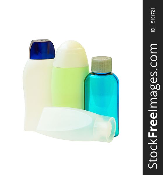 Four plastic bottles isolated on a white background
