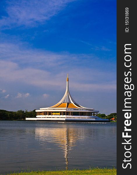 Floating hall in lake and reflection in water. Floating hall in lake and reflection in water.