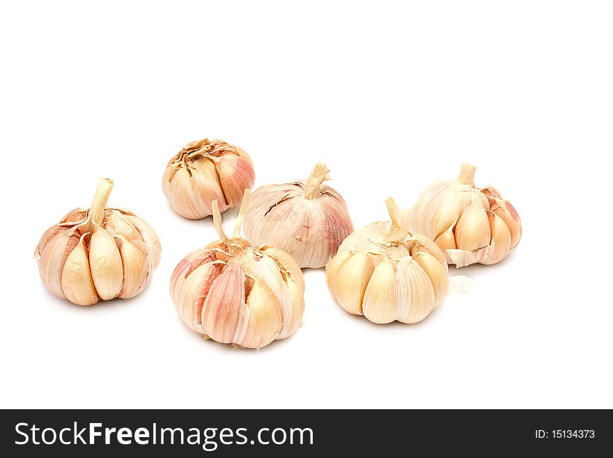 Healthy white vegetable garlic isolated white on background