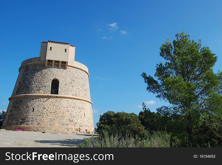 This is one of the towers that were used to monitor the arrival of pirates. They were built at strategic points along the coast. This is on the island of Ibiza. This is one of the towers that were used to monitor the arrival of pirates. They were built at strategic points along the coast. This is on the island of Ibiza.