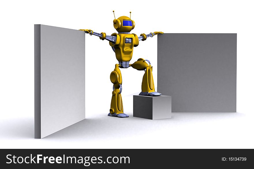 3D robot with empty billboard