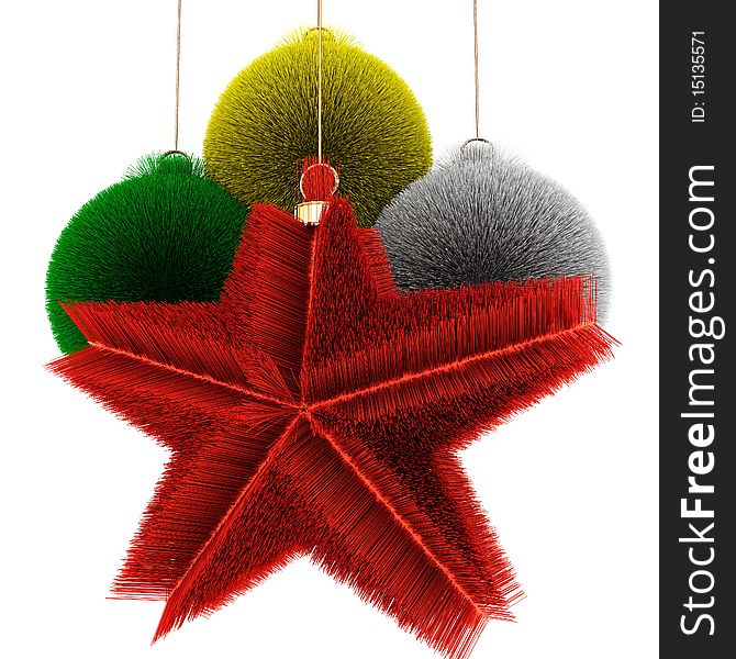 Star and christmas colored ball's from fur. Isolated. Star and christmas colored ball's from fur. Isolated.