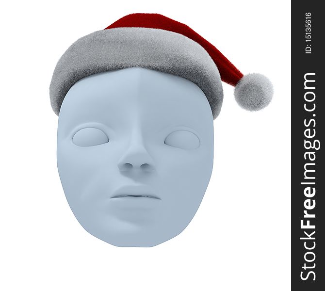 Theatrical mask and Santa's hat. Isolated on white