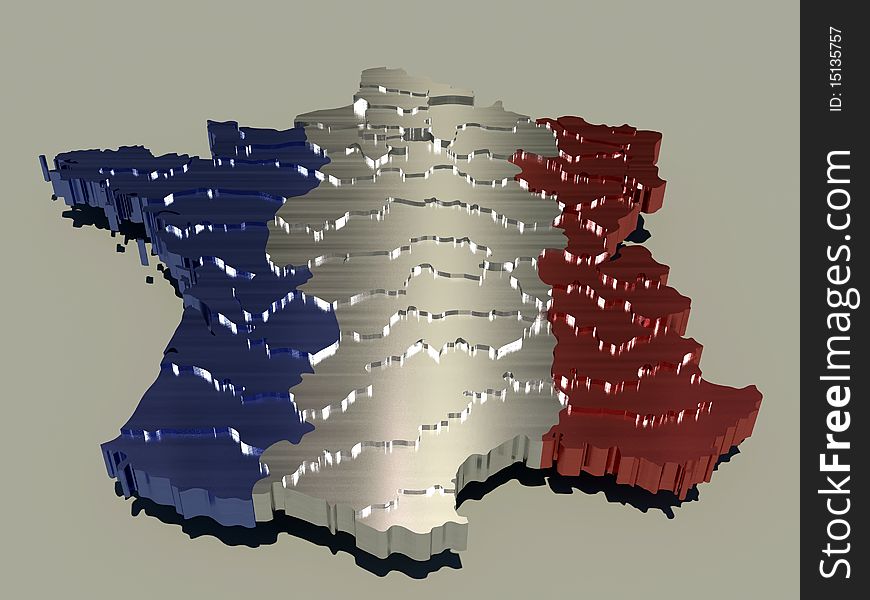 Metallic France map with the flag