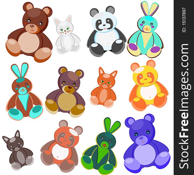 Colour soft toys. Vector illustration