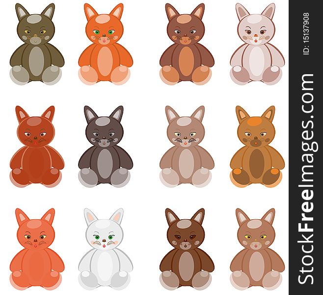 Twelve multi-coloured kittens. Vector illustration