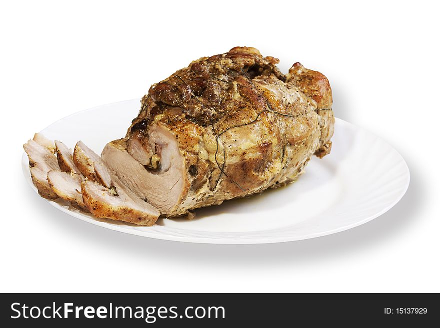 The pork fried in an oven, isolated on a white background