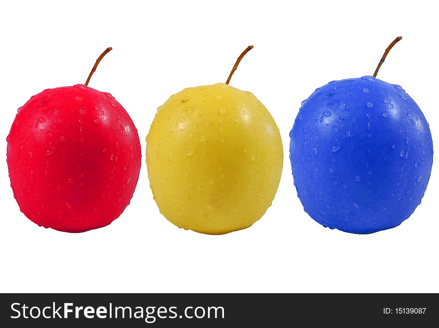 Three colorful apples for dessert creative. Three colorful apples for dessert creative