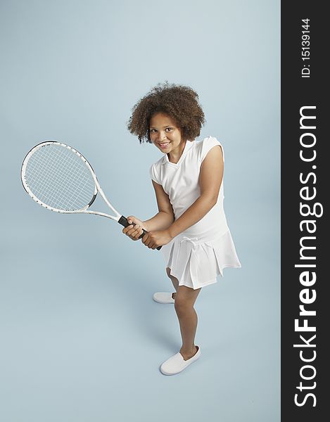 Mixed race young tennis girl ready to play. Mixed race young tennis girl ready to play