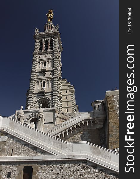 Detail of Notre-Dame tower in Marseille