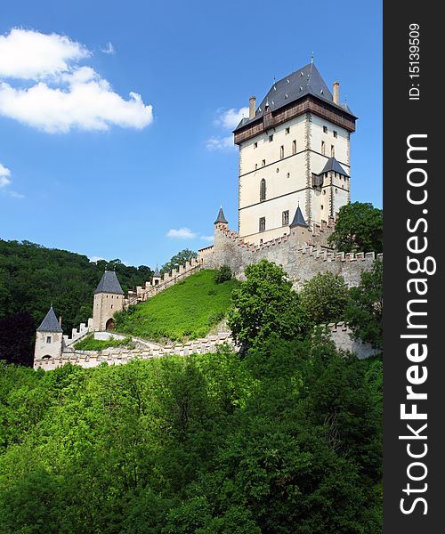 The exterior of czech castle named karlstejn