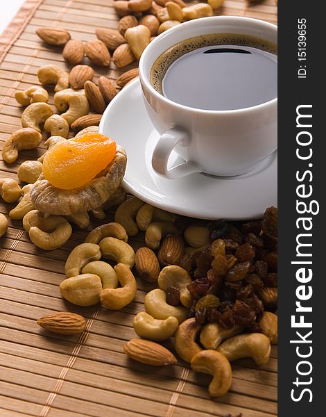 Coffee With Nuts, Fig And Dried Apricots