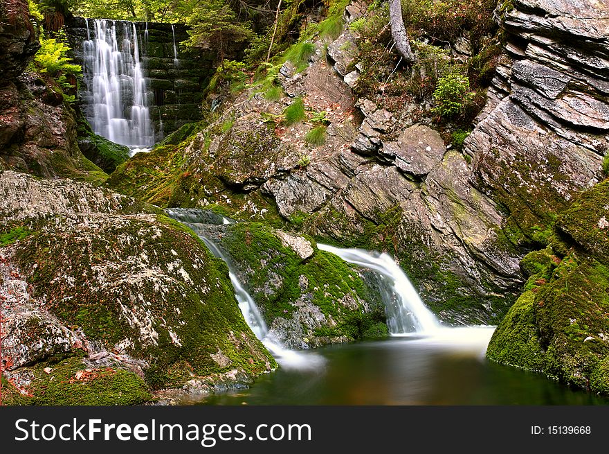 Waterfall In national park Krkonose - Czech - Cernohorsky waterfall