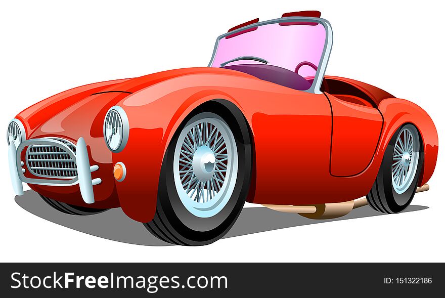 Cartoon sport red passenger retro car, isolated on white background. ESP Vector illustration.