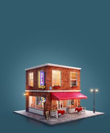Unusual 3d Illustration Of A Cozy Cafe Stock Image