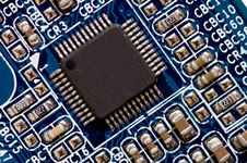 Close Up Of Computer Circuit Board In Blue Stock Photography