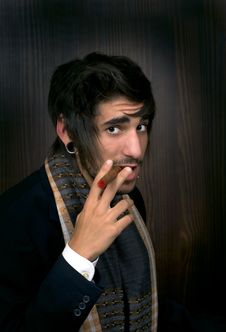 Portrait Of Young Man With Cigar Royalty Free Stock Photo