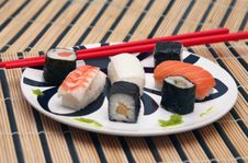 Sushi And Wasabi On The Table-cloth Stock Photos Sushi And Wasabi On The Table-cloth Stock Photos