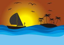 Sailboat, Island And Sunset Stock Image