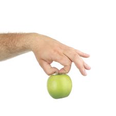 The Man S Hand Hold A Green Apple Stock Photo The Man S Hand Hold A Green Apple Stock Photo
