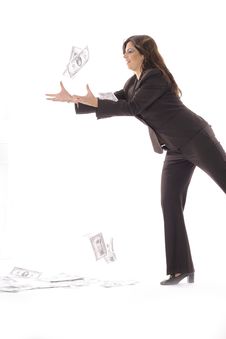 Woman In Business Suit Catching Money Vertical Royalty Free Stock Image Woman In Business Suit Catching Money Vertical Royalty Free Stock Image
